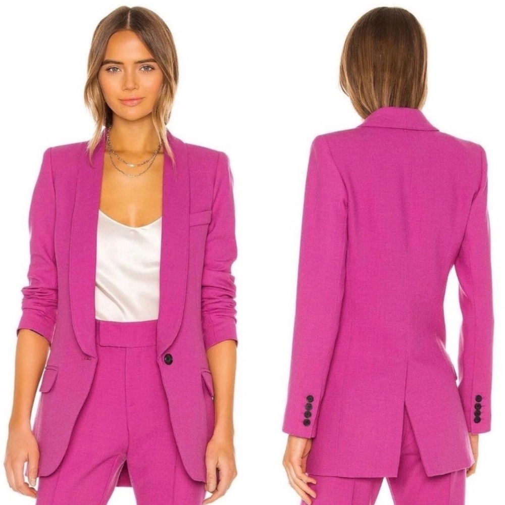 Smythe Womens‎ Violet Wool Blend Long Shawl Lapel Career Office Blazer Size 14